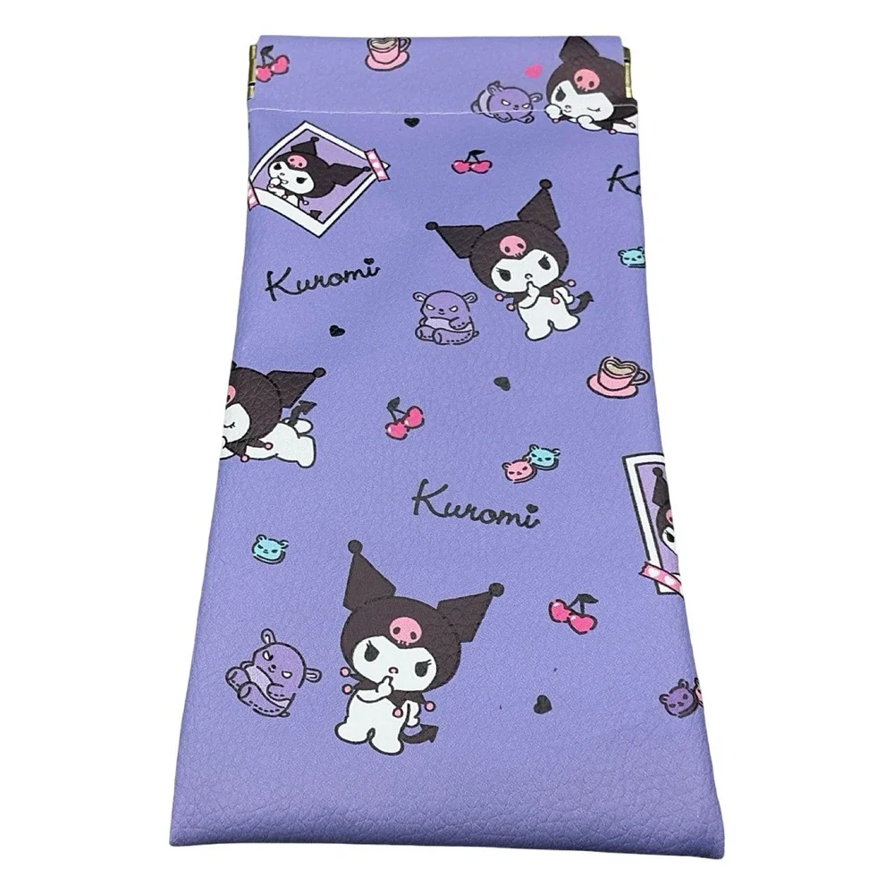 Sanrio Kuromi Purple Squeeze Top Eyeglass Case Pouch Faux Leather Kawaii Anime